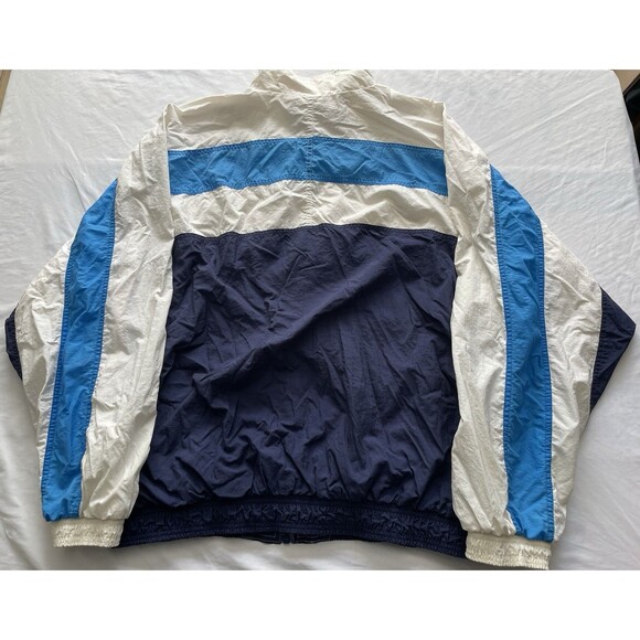Vintage Adidas Windbreaker Jacket Mens XL White Blue Striped Y2K Zip Up Nylon - Picture 10 of 10